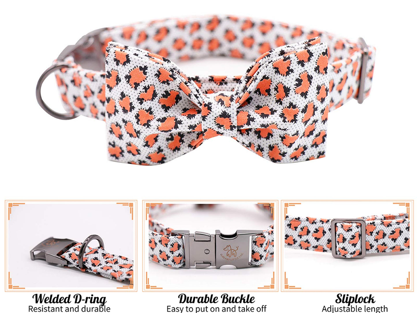 Elegant little tail Vintage Floral Dog Collar with Bow, Comfotable Dog Bowtie, Dog Collar Bow Adjustable Dog Collars for Small Medium Large Dogs