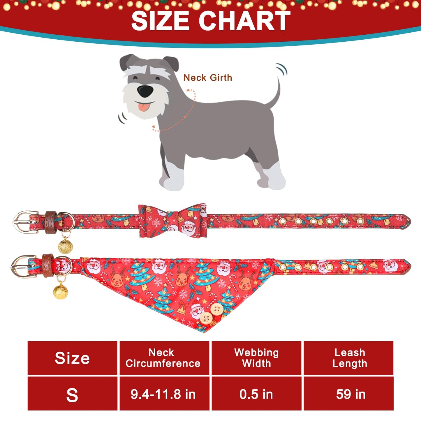 EXPAWLORER Dog Leash Set - Classic Plaid Dog Bow Tie and Dog Bandana Collar with Bell, Tangle Free, Adjustable Collars for Small Medium Large Dogs Cats, Holiday Ideal Gift