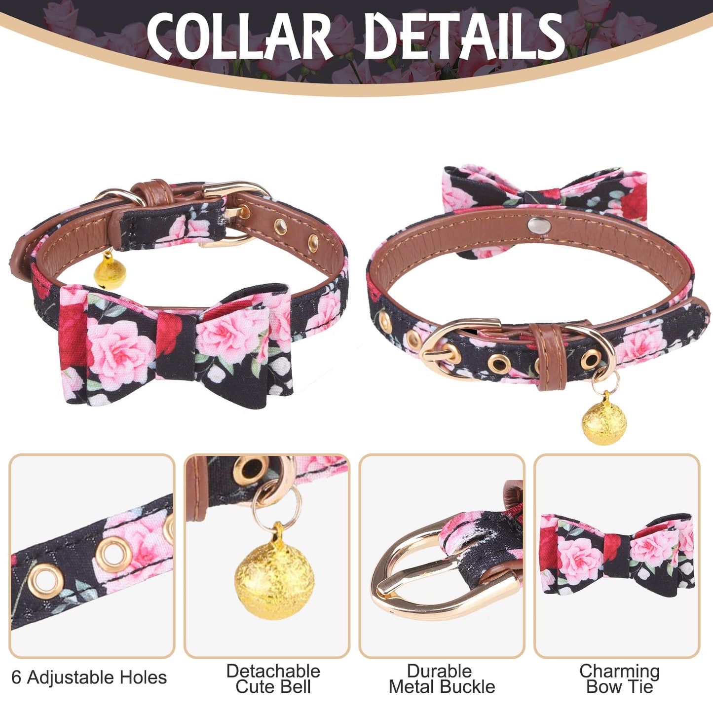 EXPAWLORER Dog Leash Set - Classic Plaid Dog Bow Tie and Dog Bandana Collar with Bell, Tangle Free, Adjustable Collars for Small Medium Large Dogs Cats, Holiday Ideal Gift