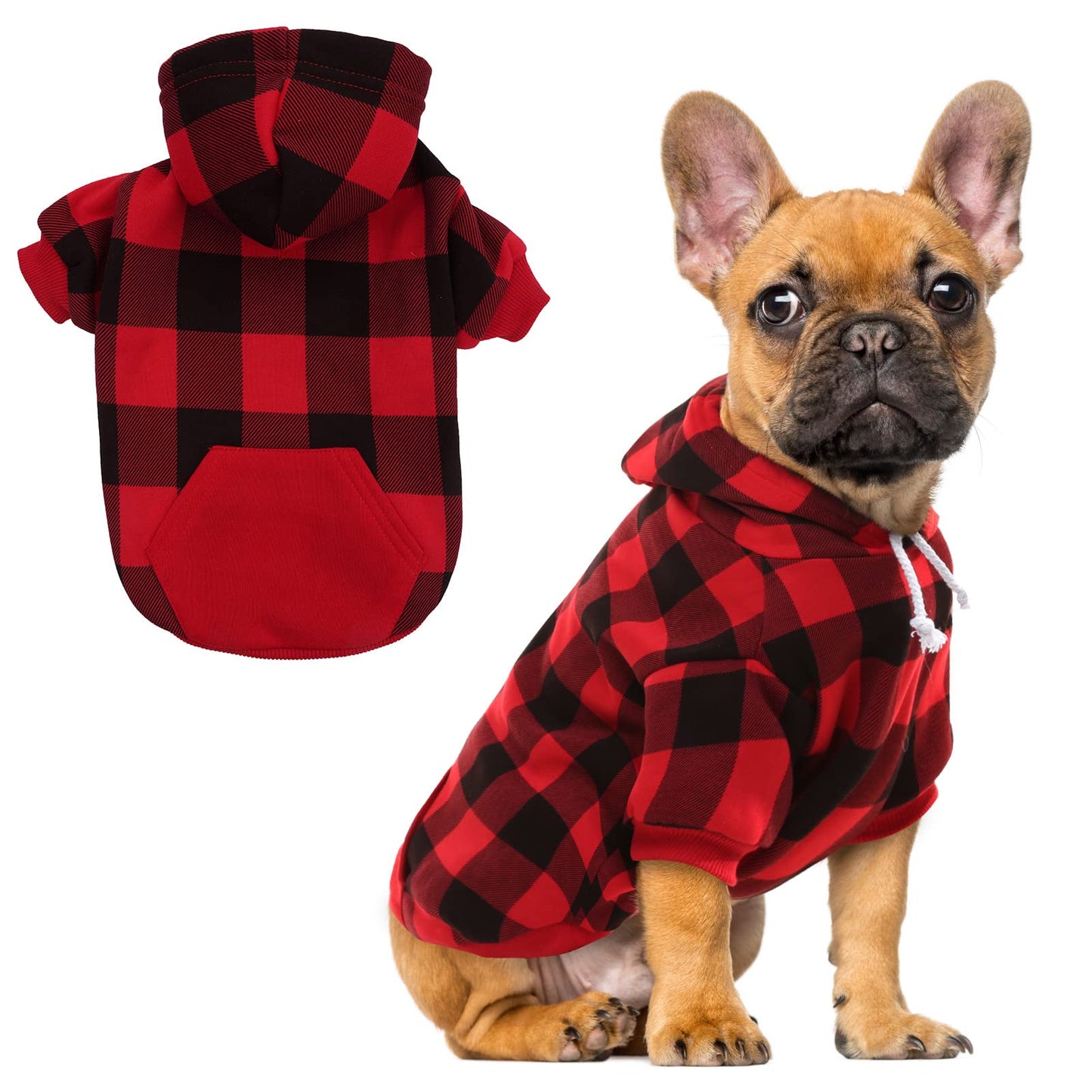 EXPAWLORER Plaid Dog Hoodie - British Style Soft and Warm Dog Sweater with Leash Hole, Hooded Cold Weather Clothes, Dog Sweatshirt, Outfits, Winter Coat for Small Medium Large Dogs