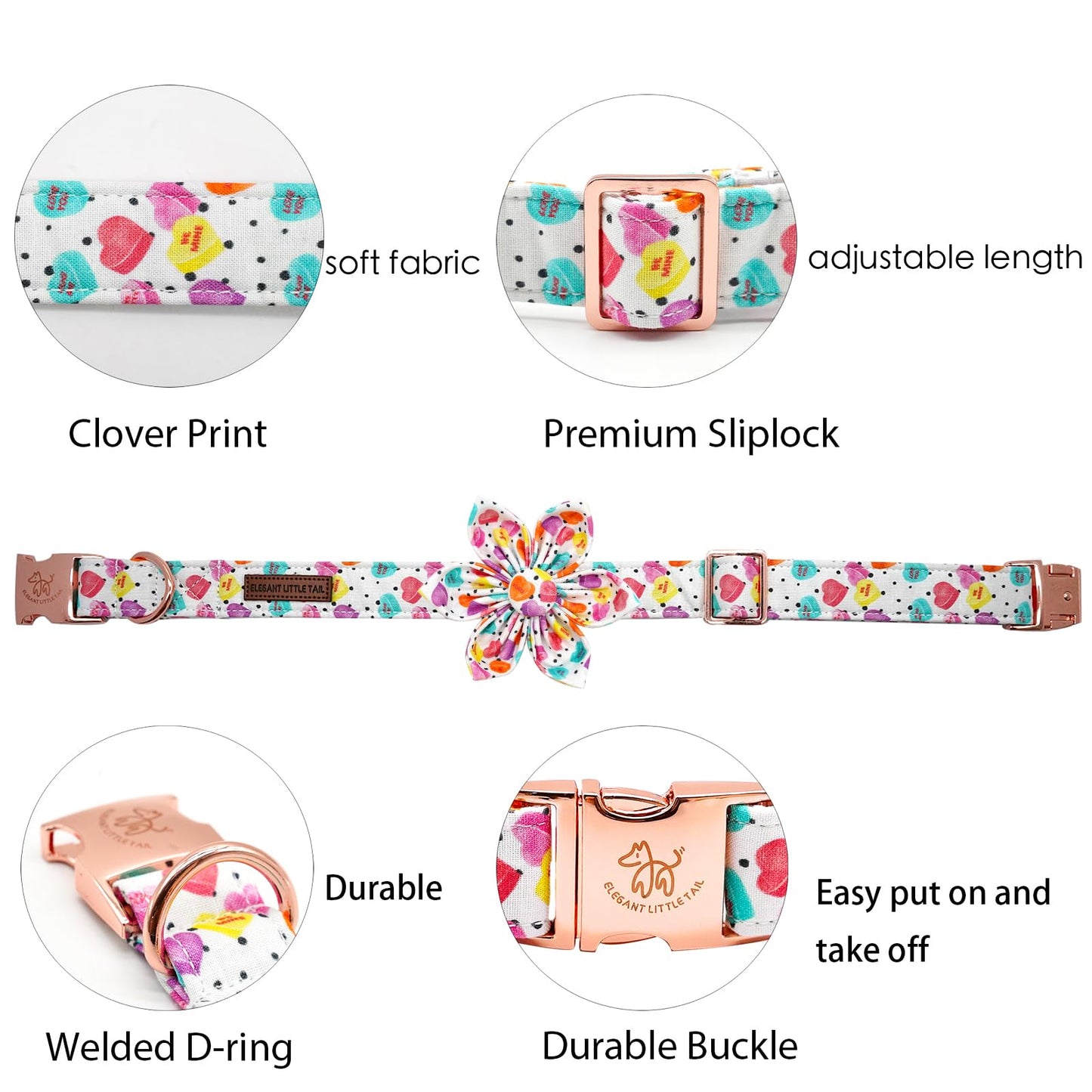 Elegant little tail Dog Collar with Bow, Lucky Clover Bow Tie Dog Collar, Cute Dog Bowtie Pet Gift Dog Collar for Medium Dogs