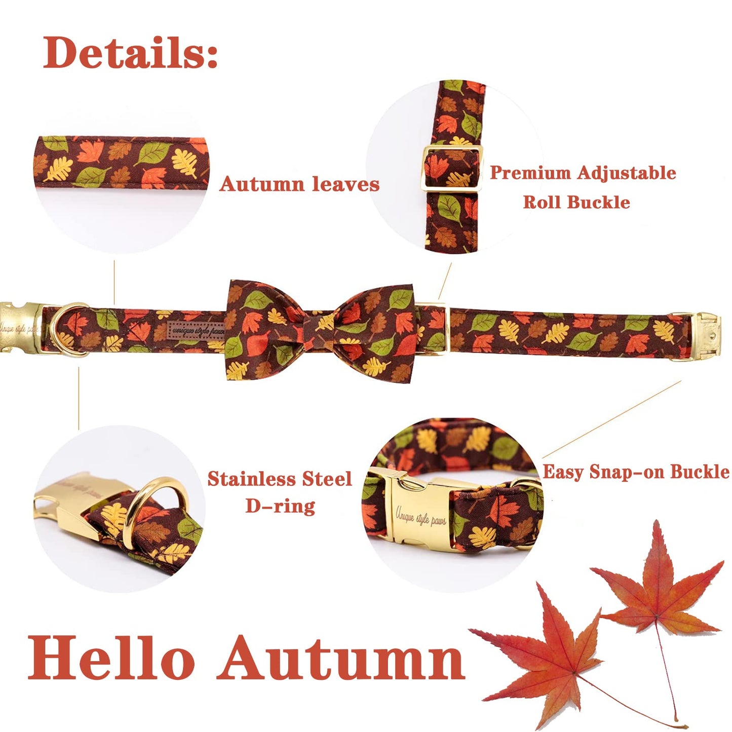 Unique style paws Halloween Dog Collar with Bow Tie Pumpkin Cotton Collar Adjustable Puppy Collar for Small Medium Large Dogs-S