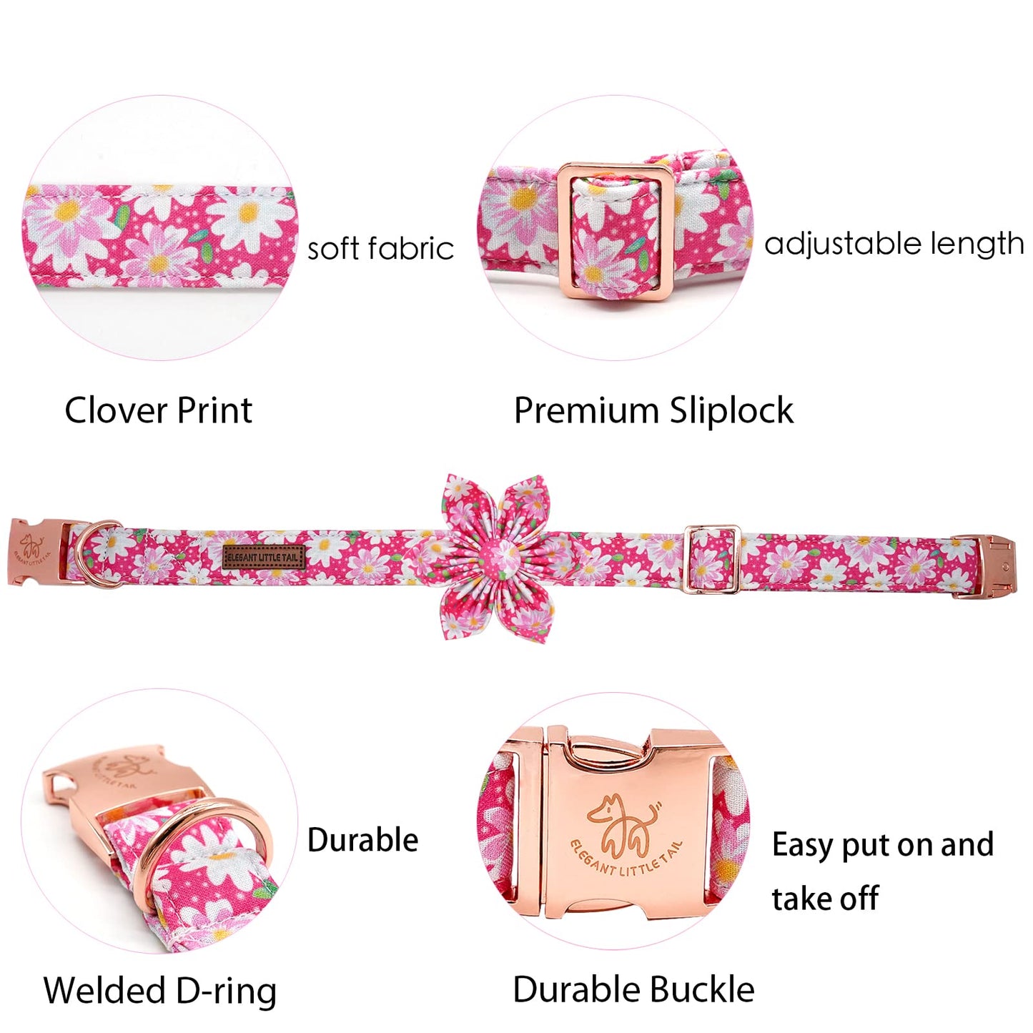 Elegant little tail Sunflower Girl Dog Collar for Female Dogs, Pet Collar Adjustable Dog Collars with Flower Gift for Medium Dogs