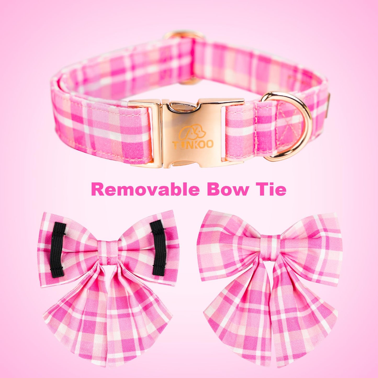 Tunkoo Christmas Dog Collar with Pretty Bow Tie - Red & Green Plaid Pet Collar, Adjustable Available in Small Medium Large, Gift for Girls Boys Dog, S