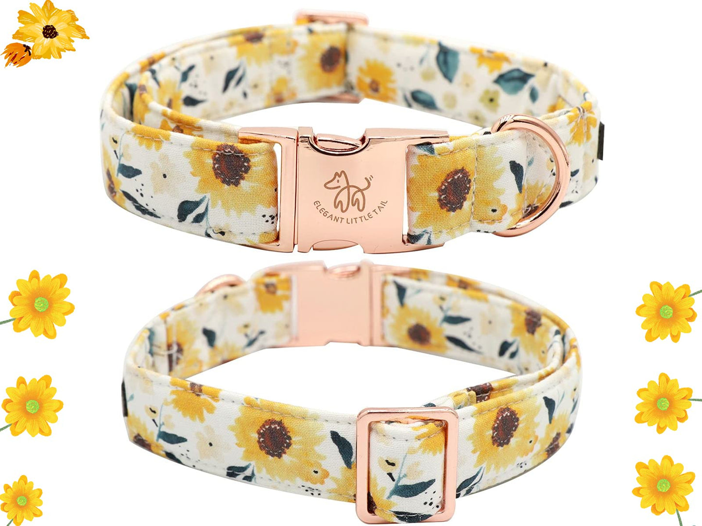 Elegant little tail Sunflower Girl Dog Collar for Female Dogs, Pet Collar Adjustable Dog Collars with Flower Gift for Medium Dogs