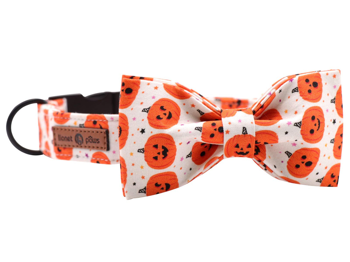 Lionet Paws Halloween Dog Collar with Bowtie - Cute Cotton Adjustable Fall Bowtie Dog Collar with Metal Buckle for Small Medium Large Dog Girl Boy Gift, M, Neck 13.5-22in