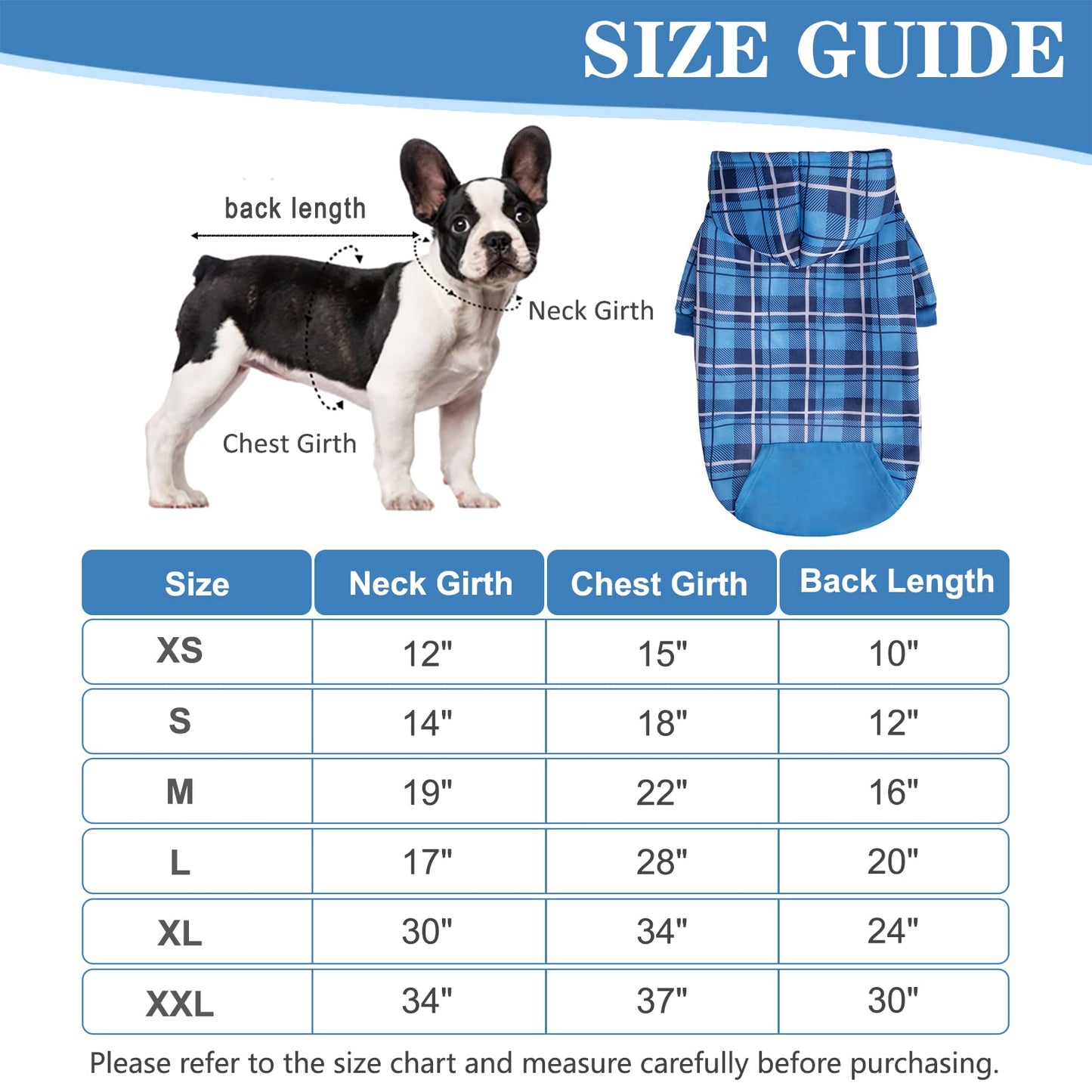 EXPAWLORER Plaid Dog Hoodie - British Style Soft and Warm Dog Sweater with Leash Hole, Hooded Cold Weather Clothes, Dog Sweatshirt, Outfits, Winter Coat for Small Medium Large Dogs