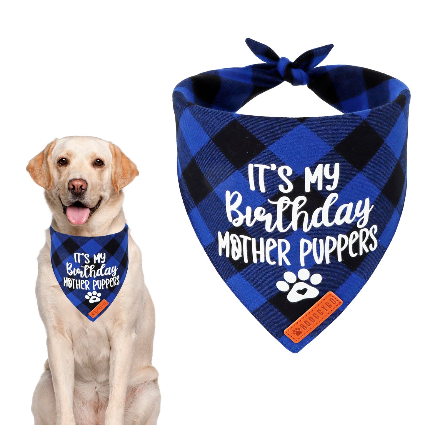 ADOGGYGO Dog Birthday Bandana, Multi Size Offered, Blue Plaid Birthday Boy Dog Bandana for Medium Large Dogs Pets (Blue, Large)