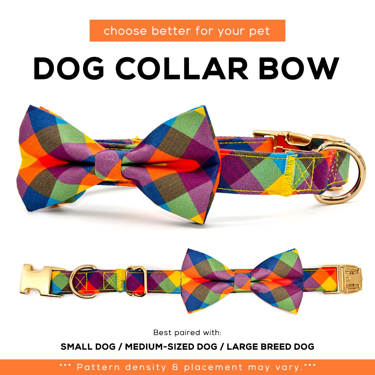 Summer Dog Collars with Bow Tie, Floral Tropical Leaf Bowtie Accessory for Dogs, Gold Metal Accessories Collars for Small Medium Large Dogs, S (10" -16")