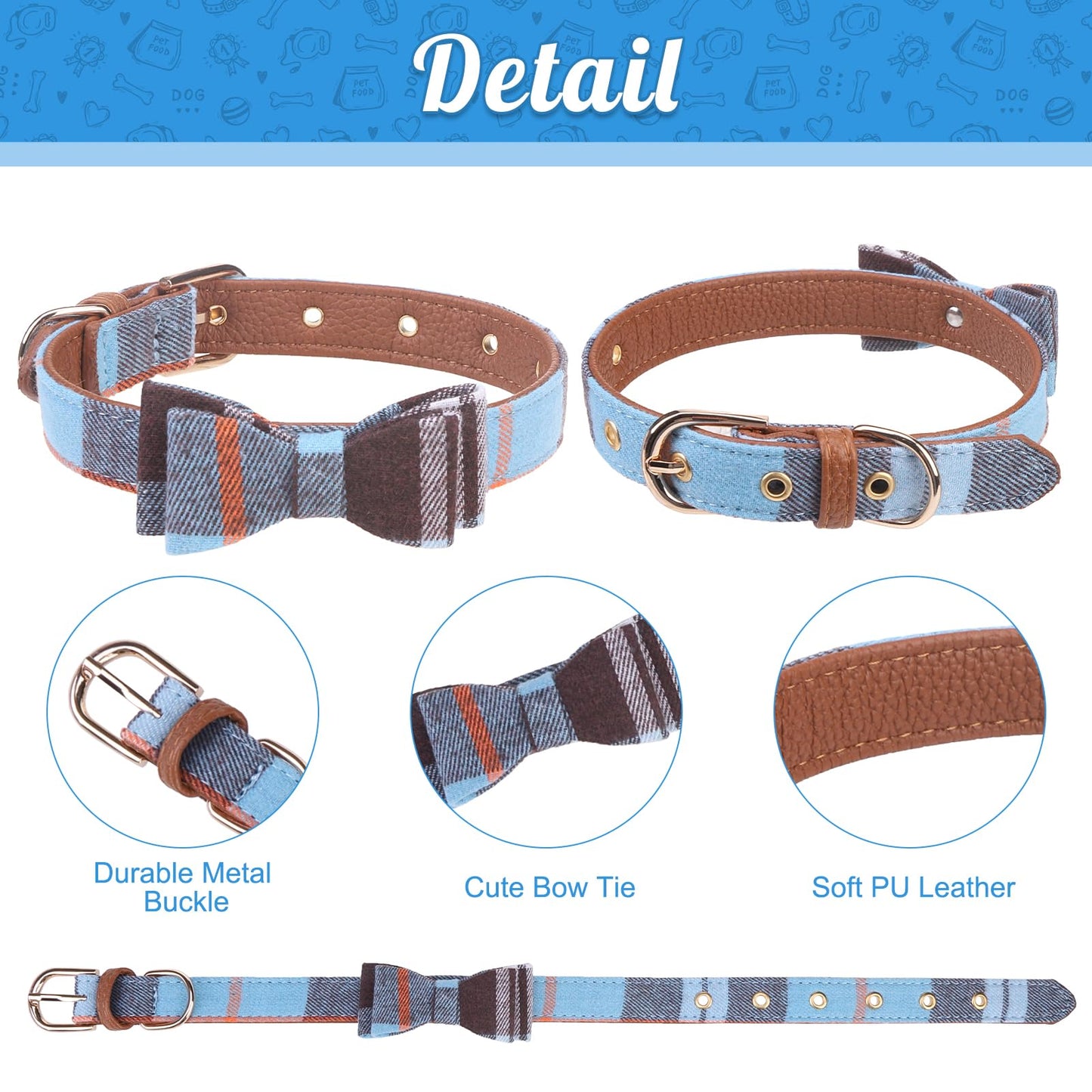 EXPAWLORER Dog Leash Set - Classic Plaid Dog Bow Tie and Dog Bandana Collar with Bell, Tangle Free, Adjustable Collars for Small Medium Large Dogs Cats, Holiday Ideal Gift