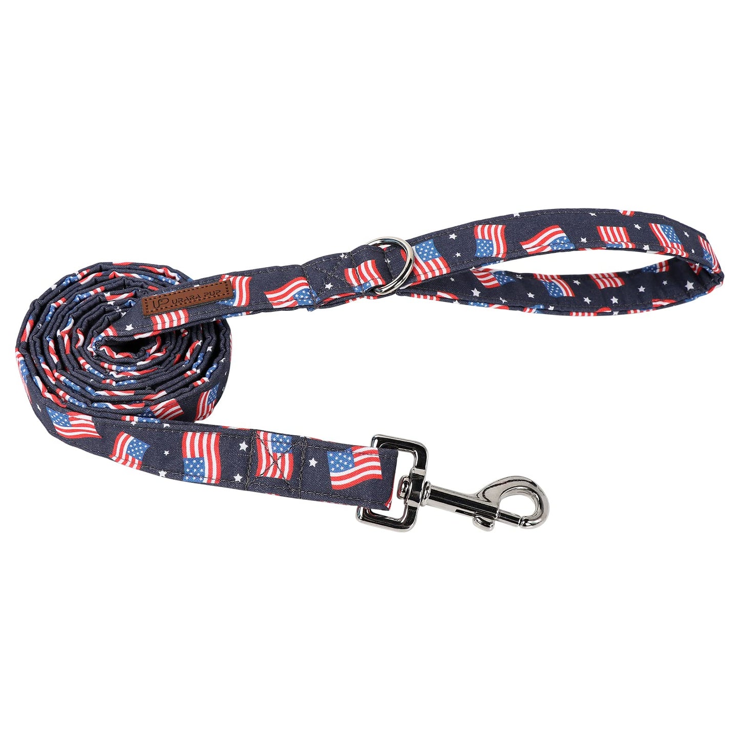 American Flag Dog Collar with Bow Tie, 4th of July Comfortable Cotton Cute Dog Collar with Metal Buckle, Patriotic Bowtie Collar for Puppy Girl Boy Dog, XL, Neck 16-26in