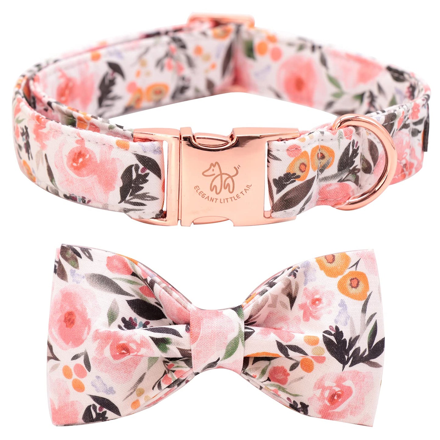 Elegant little tail Vintage Floral Dog Collar with Bow, Comfotable Dog Bowtie, Dog Collar Bow Adjustable Dog Collars for Small Medium Large Dogs