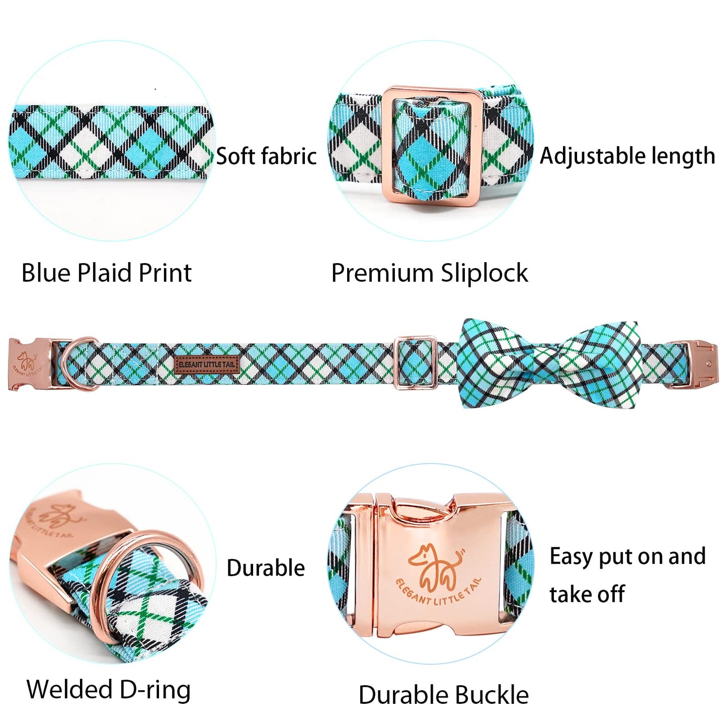 Elegant little tail Dog Collar with Bow, Soft&Comfy Bowtie Dog Collar, Adjustable Pet Gift Collars for Small Medium Large Dogs