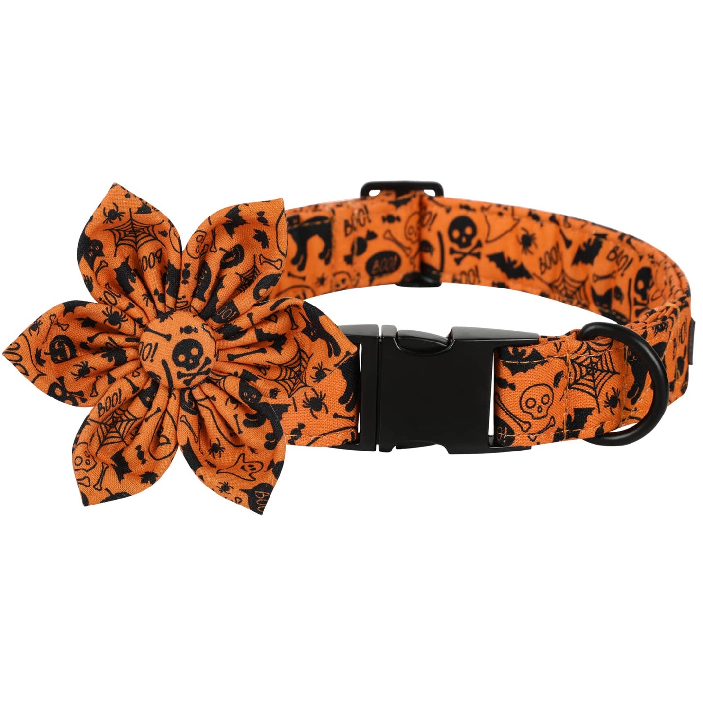 Lionet Paws Halloween Dog Collar with Bowtie - Cute Cotton Adjustable Fall Bowtie Dog Collar with Metal Buckle for Small Medium Large Dog Girl Boy Gift, M, Neck 13.5-22in