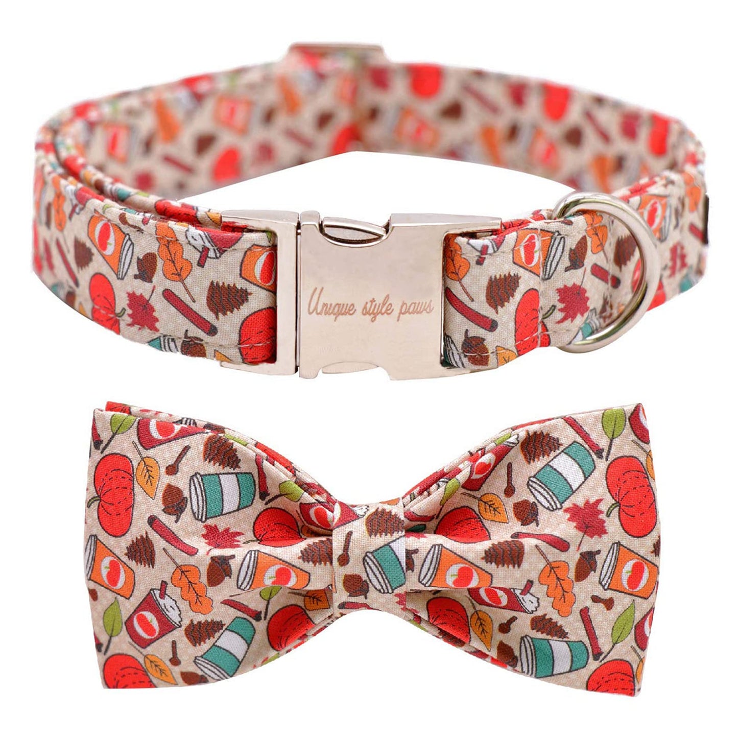 Unique Style Paws Cotton Dog Collar with Bow Halloween Pumpkin Plaid Dog Collar with Bow Tie for Small Medium Large Dogs Pets Gifts