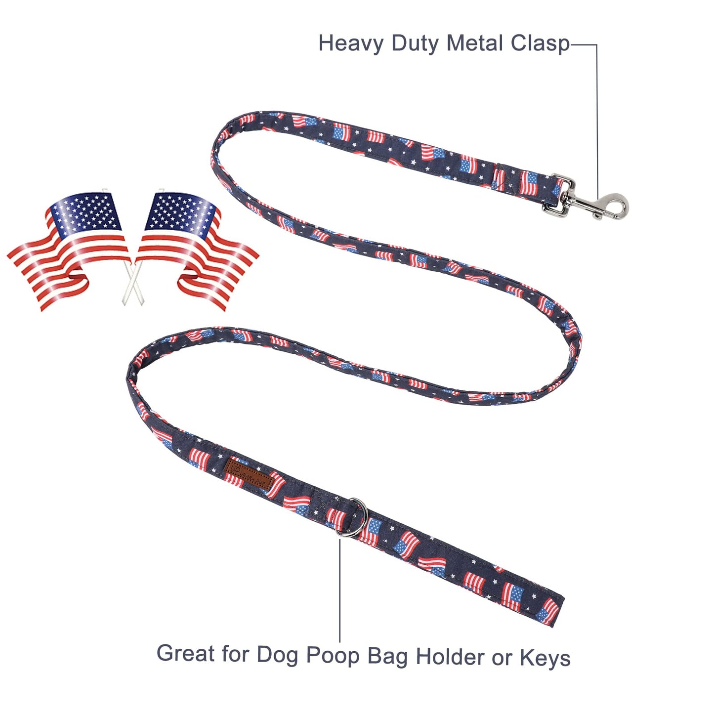 American Flag Dog Collar with Bow Tie, 4th of July Comfortable Cotton Cute Dog Collar with Metal Buckle, Patriotic Bowtie Collar for Puppy Girl Boy Dog, XL, Neck 16-26in