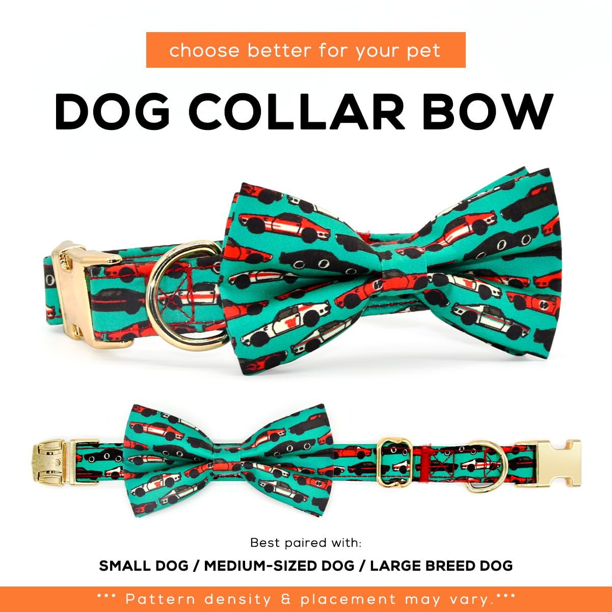 Summer Dog Collars with Bow Tie, Floral Tropical Leaf Bowtie Accessory for Dogs, Gold Metal Accessories Collars for Small Medium Large Dogs, S (10" -16")