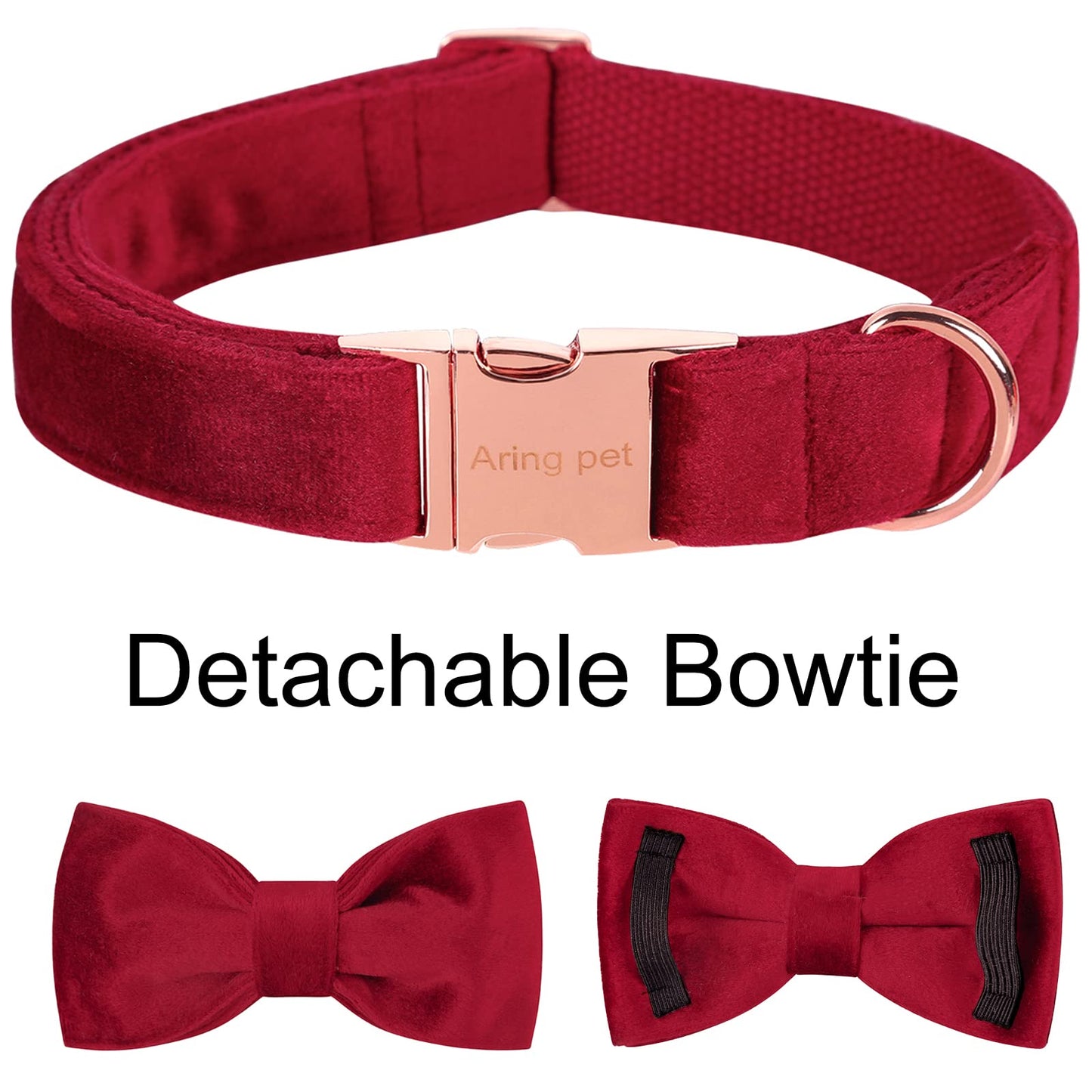 ARING PET Dog Collars with Bowtie-Velvet Dog Bow tie Collar, Adjustable Dark Green Dog Collar