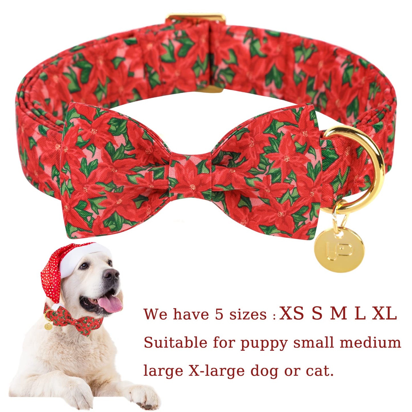 Valentine’s Day Dog Collar with Bow Tie, Valentine Bowtie Collar with Metal Buckle, Valentine’s Day Gift Pet Collar for Medium Girl Boy Dog, Wedding Dog Collar, Red, M, Neck 13.5-22in