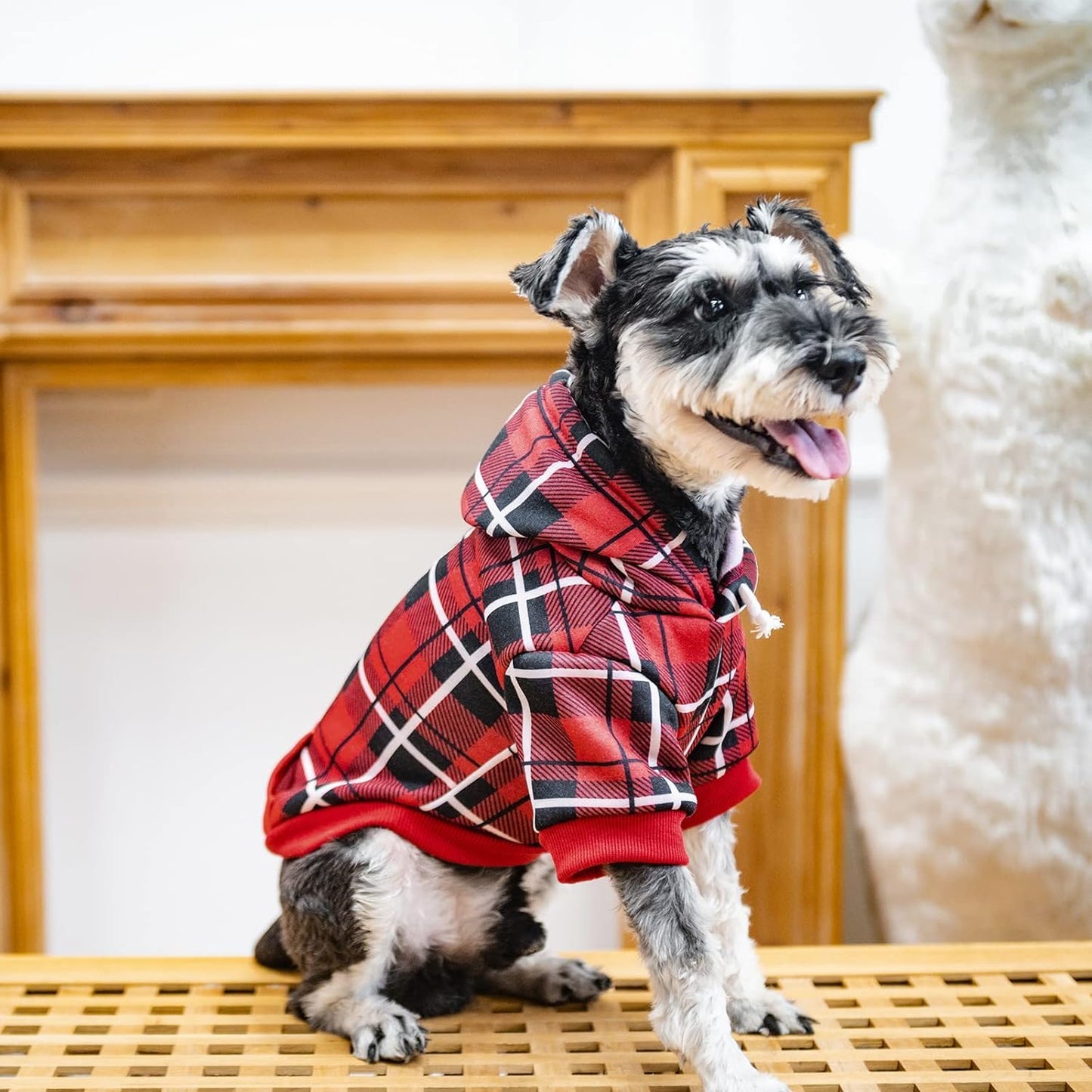 EXPAWLORER Plaid Dog Hoodie - British Style Soft and Warm Dog Sweater with Leash Hole, Hooded Cold Weather Clothes, Dog Sweatshirt, Outfits, Winter Coat for Small Medium Large Dogs