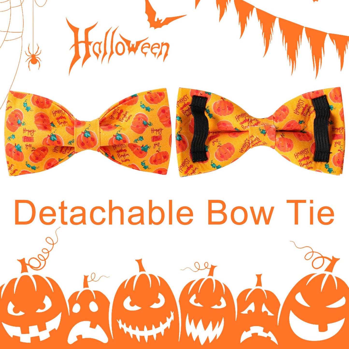 Dog Collar with Bow Tie, Comfortable Adjustable Cotton Bowtie Collar for Medium Girl Boy Dog, Fall Dog Collar with Metal Buckle, M, Neck 13.5-22in