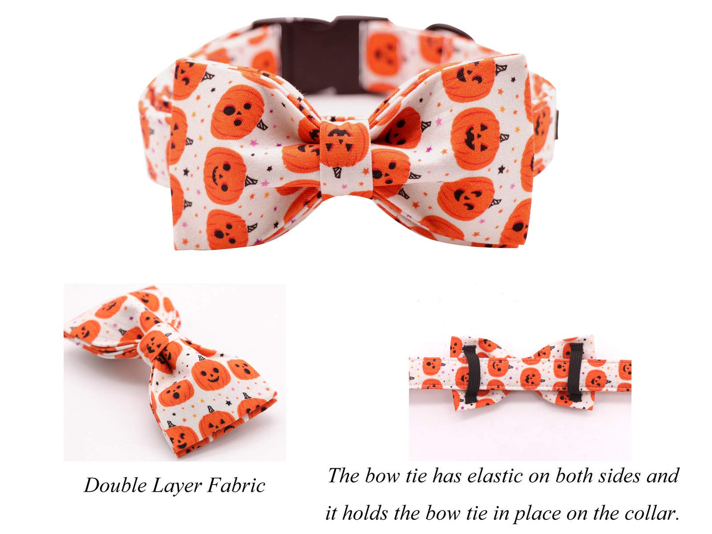 Lionet Paws Halloween Dog Collar with Bowtie - Cute Cotton Adjustable Fall Bowtie Dog Collar with Metal Buckle for Small Medium Large Dog Girl Boy Gift, M, Neck 13.5-22in