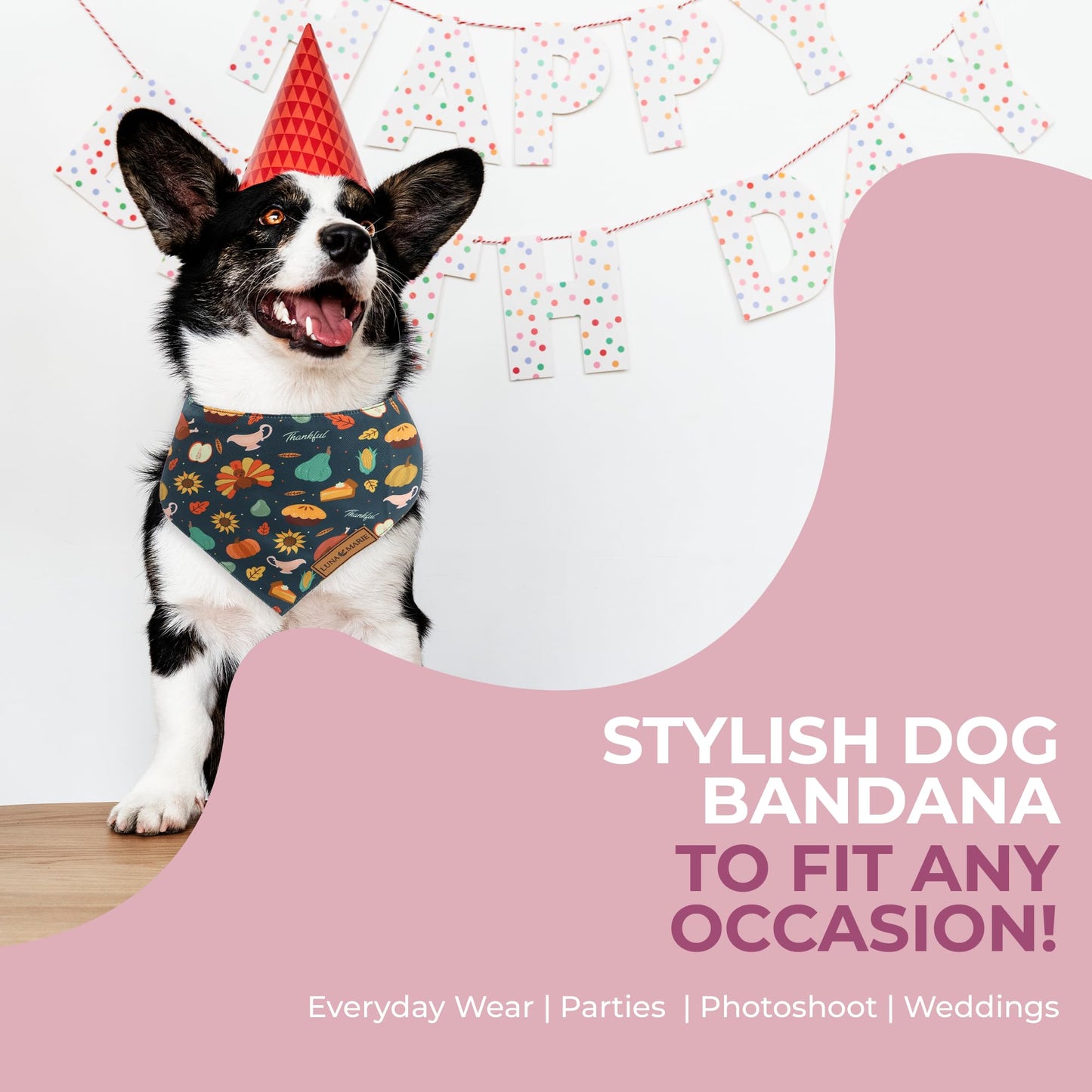 Luxury Pet Birthday Bandanas -Premium & Silky Poly Fabric | 100% Handmade | Custom Shape Dual Layered (Birthday Girl, Medium)