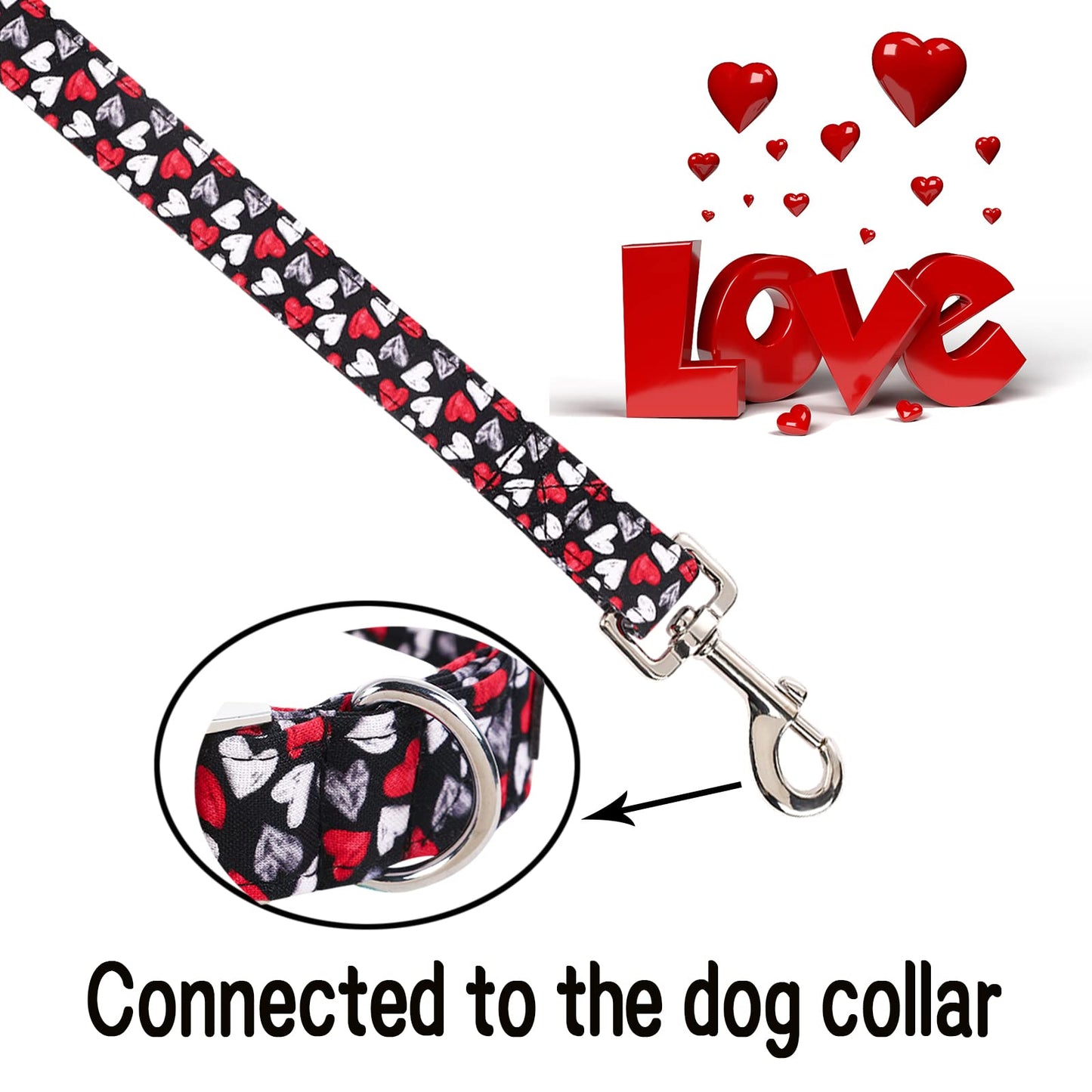 Unique style paws Valentine's Day Dog Collar with Bow Tie Black & Red Heart Puppy Collar Best Gothic Style Gift for Small Medium Large Boys Girls-M