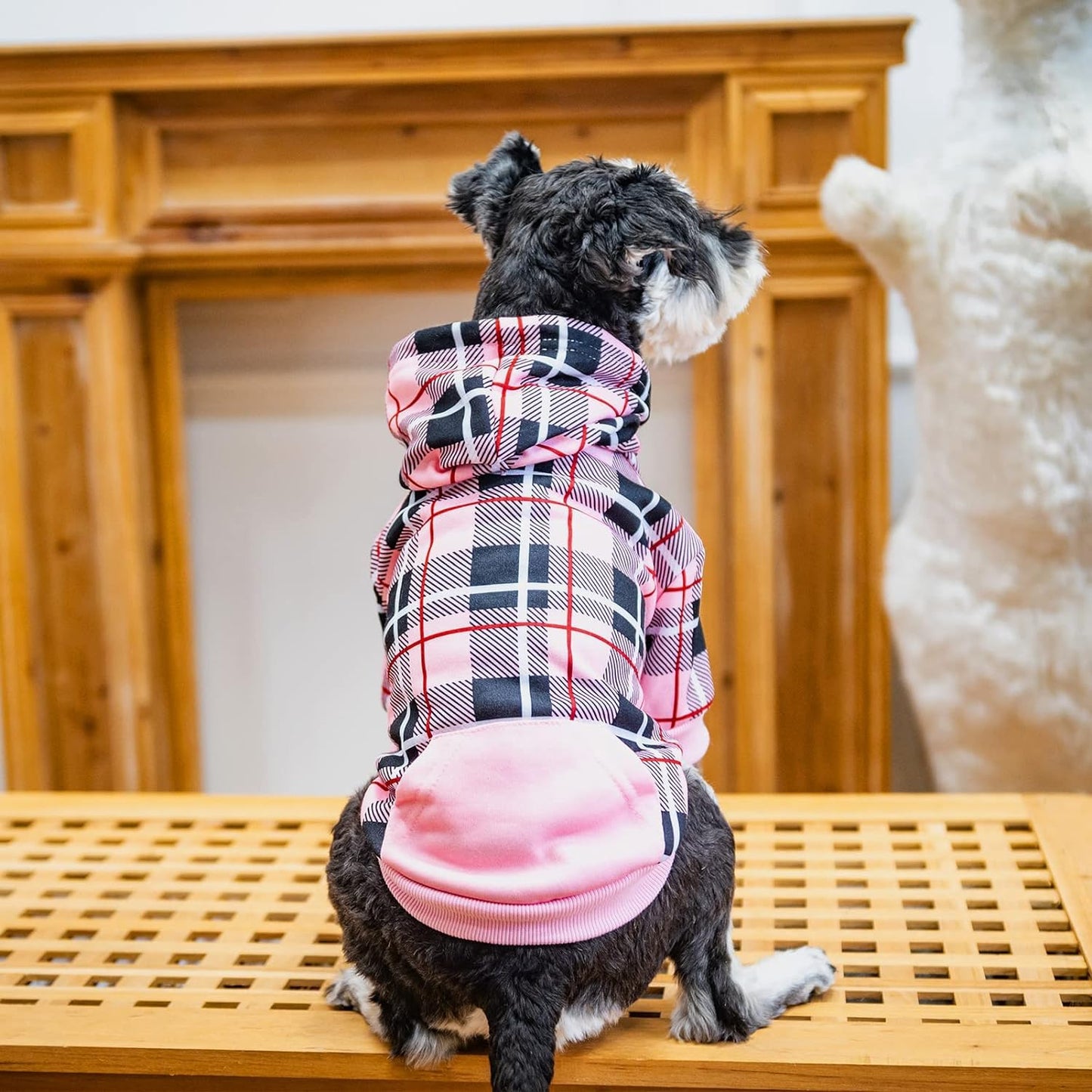 EXPAWLORER Plaid Dog Hoodie - British Style Soft and Warm Dog Sweater with Leash Hole, Hooded Cold Weather Clothes, Dog Sweatshirt, Outfits, Winter Coat for Small Medium Large Dogs