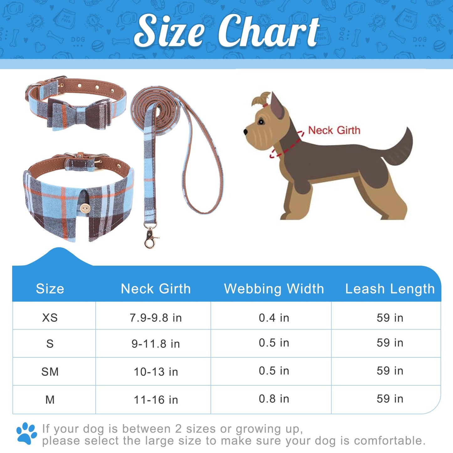 EXPAWLORER Dog Leash Set - Classic Plaid Dog Bow Tie and Dog Bandana Collar with Bell, Tangle Free, Adjustable Collars for Small Medium Large Dogs Cats, Holiday Ideal Gift