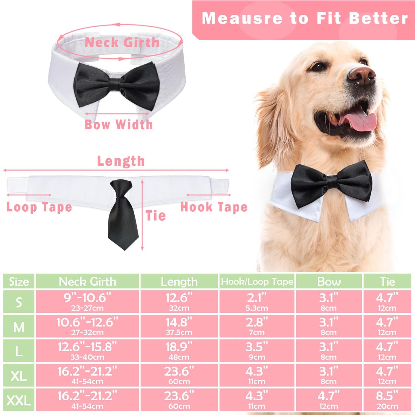 Dog Bow Tie, KOOLMOX Dog Bowtie Collar Black, Adjustable White Dog Tuxedo Collar with Black Dog Neck Bow Tie for Medium Large Boy Dog Wedding Formal Tuxedo Suit Tux Outfits Birthday Costumes