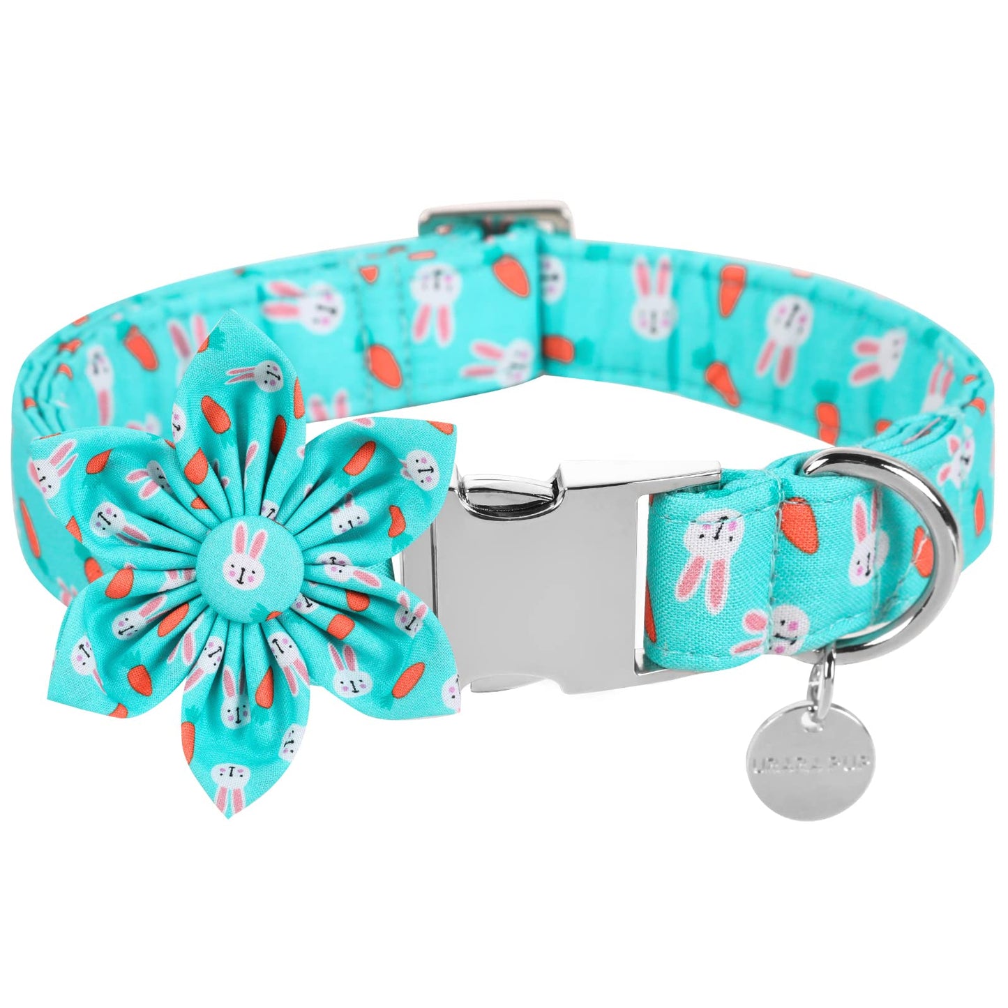 Easter Dog Collar with Bow Tie, Cotton Easter Bowtie Collar for Small Girl Boy Dog, Cute Carrot Pet Collar with Metal Buckle, Easter Day Gift Dog Collar, Blue, S, Neck 10-16in