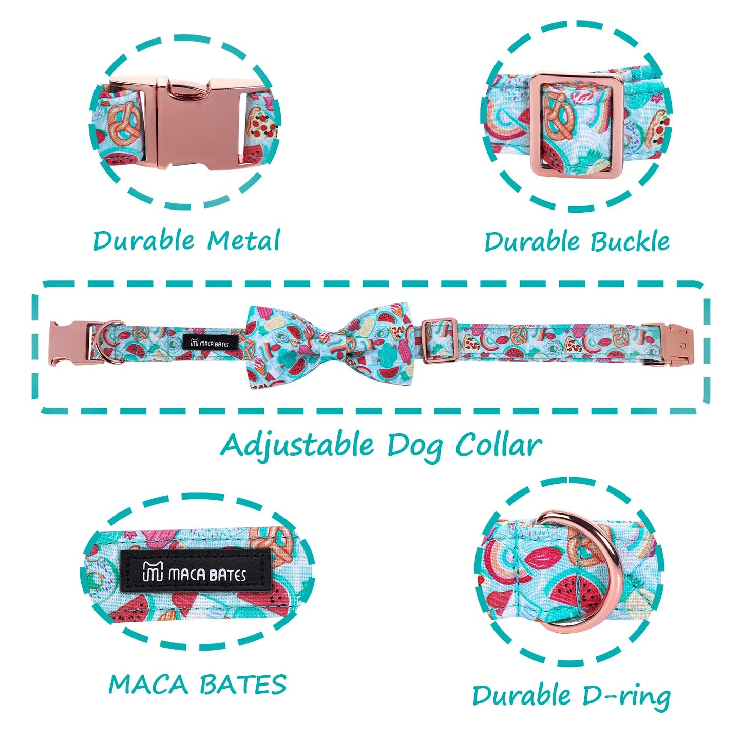 Maca Bates Duck Dog Collar with Bow Bowtie for Dogs Bow Tie Adjustable Breakaway Green Summer Thick Collars Accessories Birthday Gift Colar for XS Small Medium Large XL Boy Girl Male Female Puppy Pet