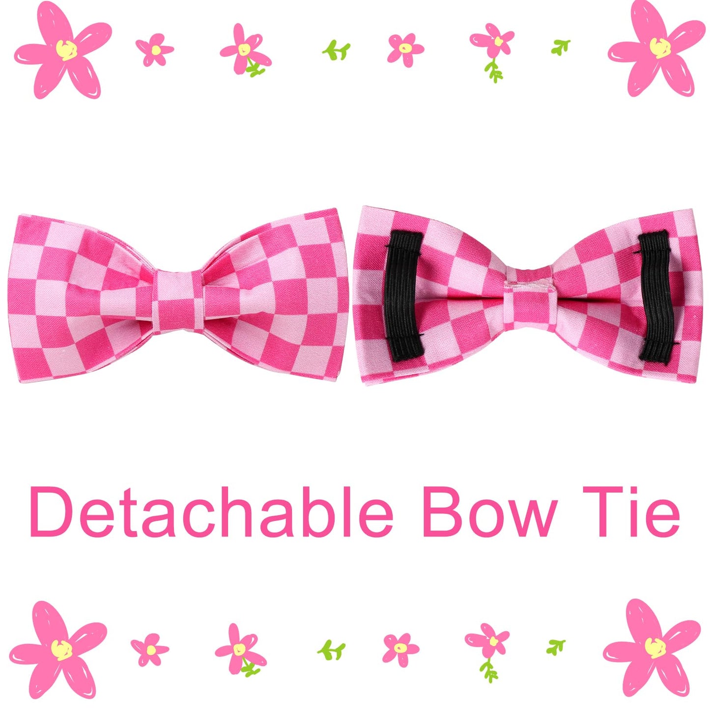 Dog Collar with Bow Tie,UP URARA PUP Pink Plaid Bowtie Dog Collar, Summer Bowtie Collar for Puppy Boy Girl Dog, Comfortable Cotton Dog Collar with Metal Buckle,M,Neck 13.5-22in