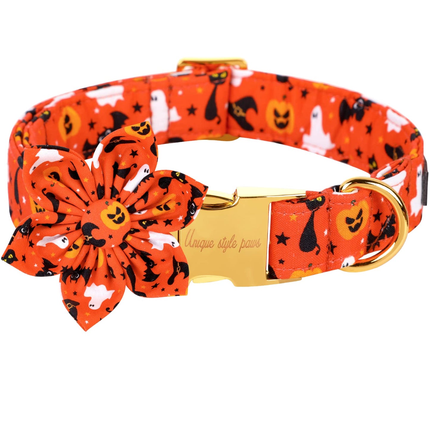 Unique style paws Halloween Dog Collar with Bow Tie Pumpkin Cotton Collar Adjustable Puppy Collar for Small Medium Large Dogs-S