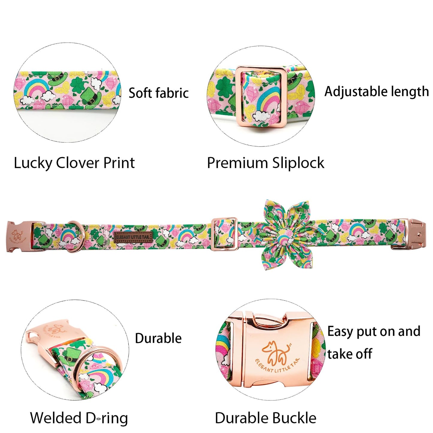 Elegant little tail Dog Collar with Bow, Lucky Clover Bow Tie Dog Collar, Cute Dog Bowtie Pet Gift Dog Collar for Medium Dogs