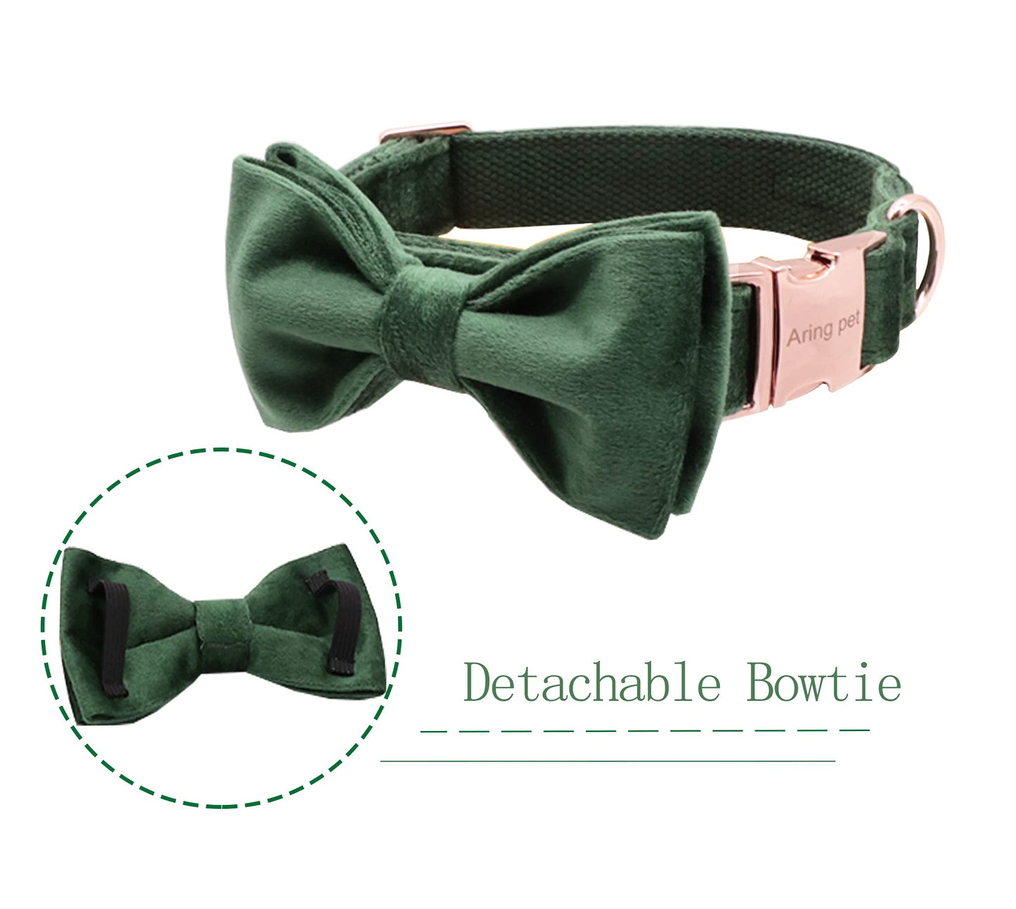 ARING PET Dog Collars with Bowtie-Velvet Dog Bow tie Collar, Adjustable Dark Green Dog Collar