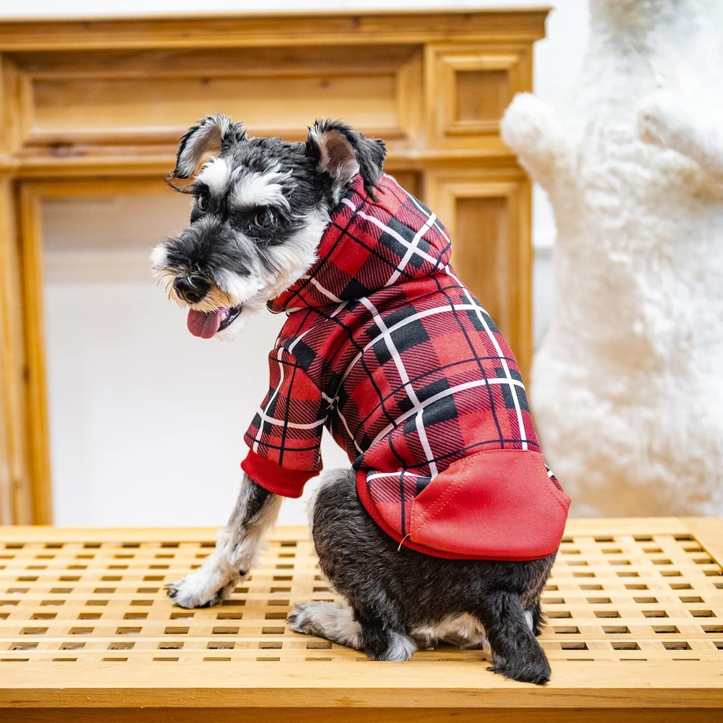 EXPAWLORER Plaid Dog Hoodie - British Style Soft and Warm Dog Sweater with Leash Hole, Hooded Cold Weather Clothes, Dog Sweatshirt, Outfits, Winter Coat for Small Medium Large Dogs