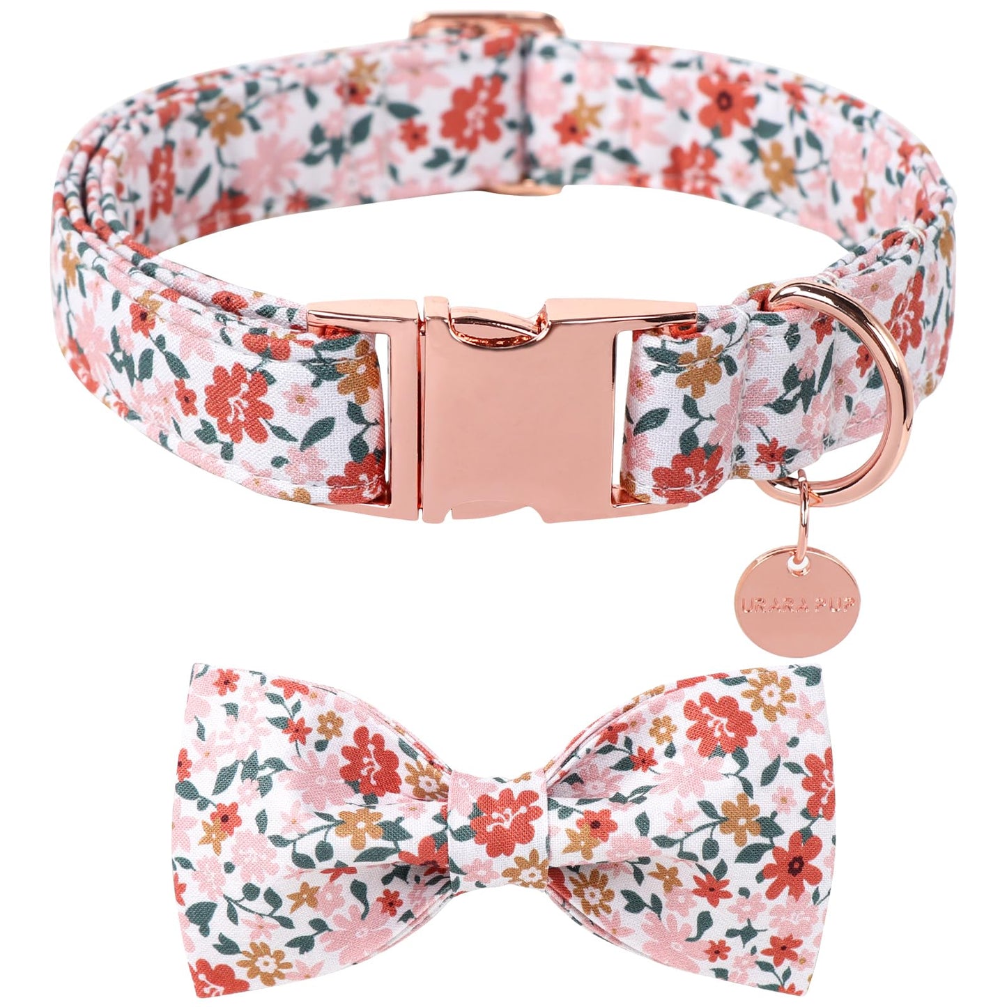 Dog Collar with Bow Tie,UP URARA PUP Pink Plaid Bowtie Dog Collar, Summer Bowtie Collar for Puppy Boy Girl Dog, Comfortable Cotton Dog Collar with Metal Buckle,M,Neck 13.5-22in