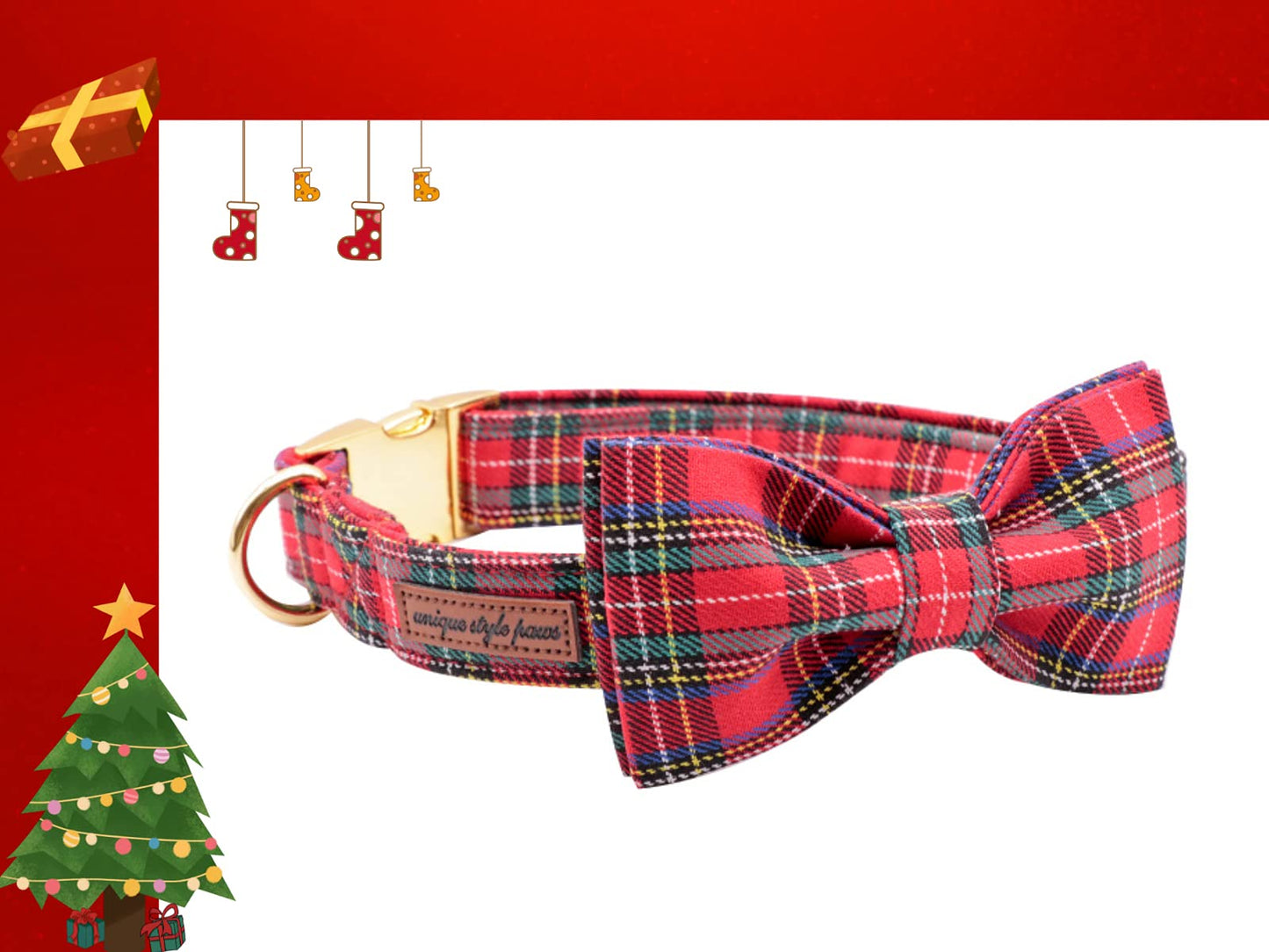 Unique style paws Christmas Dog Collar with Bow Tie Winter Gingerbread Snowman Theme Puppy Collar for Small Medium Large Dogs-M