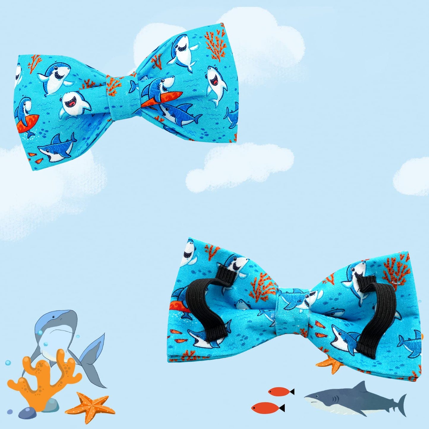 Dog Collar, Shark Print Bowtie Dog Collar Boy Pet Collar Bow Tie Collar for Dogs Soft Durable Adjustable Dog Collars for Small Dogs