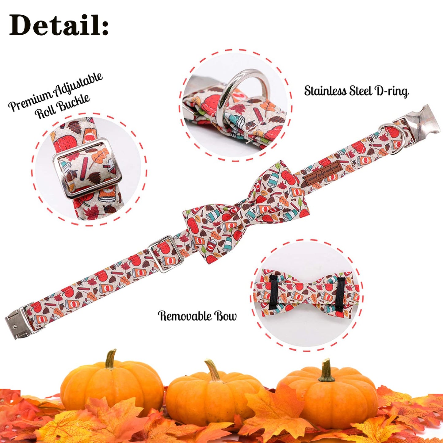 Unique Style Paws Cotton Dog Collar with Bow Halloween Pumpkin Plaid Dog Collar with Bow Tie for Small Medium Large Dogs Pets Gifts