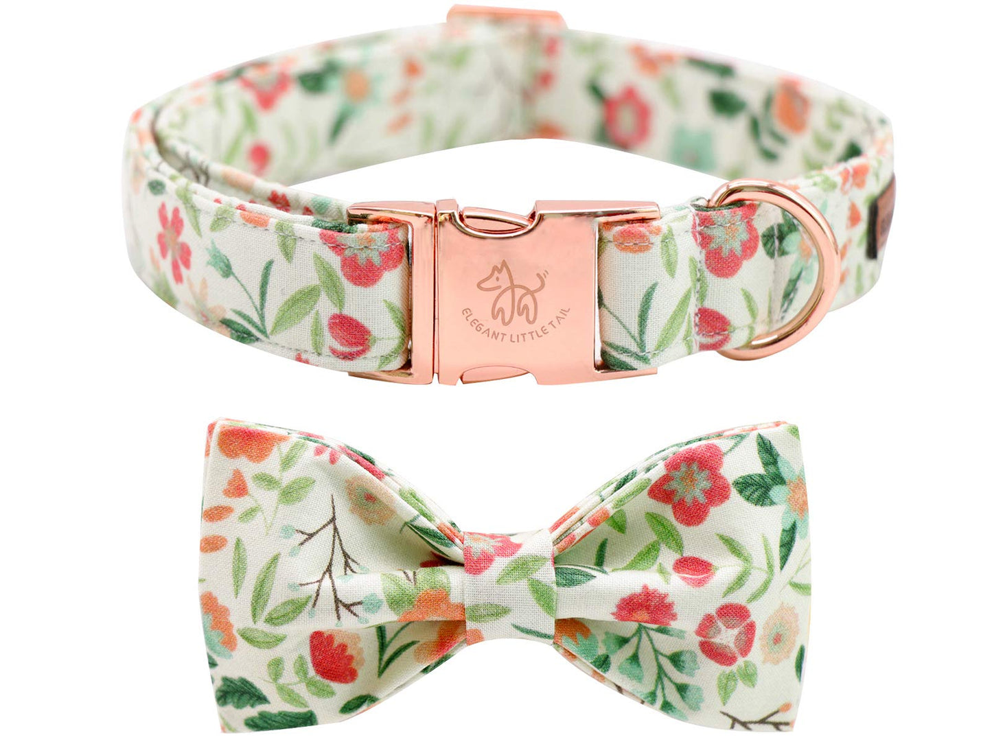 Elegant little tail Vintage Floral Dog Collar with Bow, Comfotable Dog Bowtie, Dog Collar Bow Adjustable Dog Collars for Small Medium Large Dogs