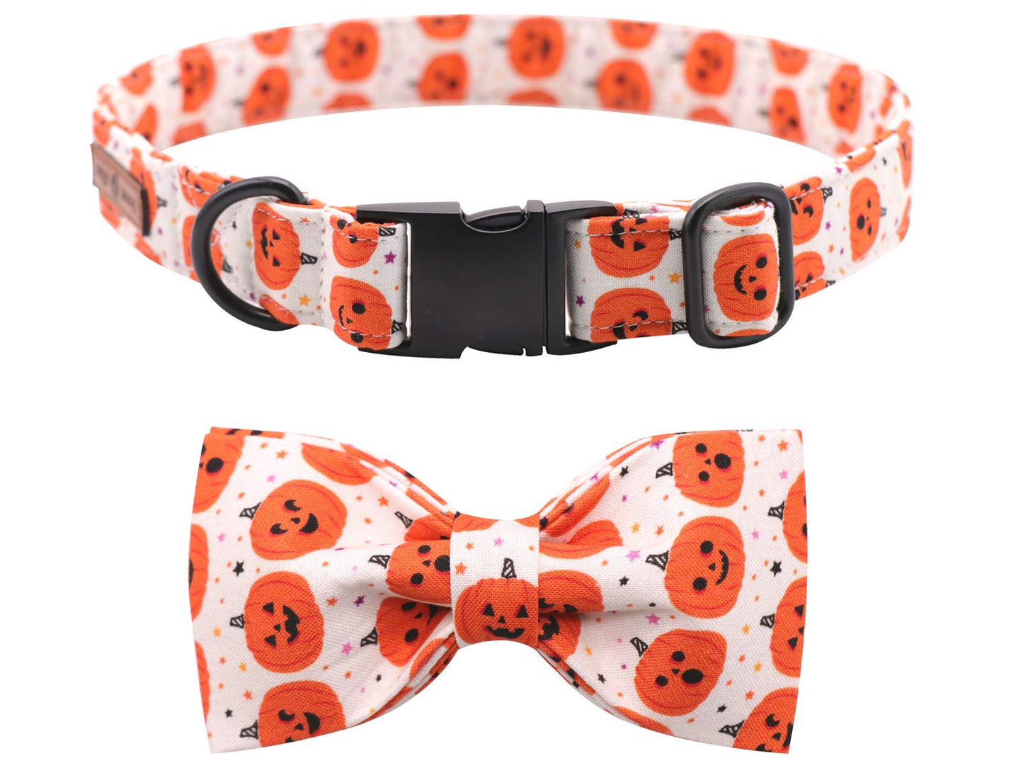 Lionet Paws Halloween Dog Collar with Bowtie - Cute Cotton Adjustable Fall Bowtie Dog Collar with Metal Buckle for Small Medium Large Dog Girl Boy Gift, M, Neck 13.5-22in