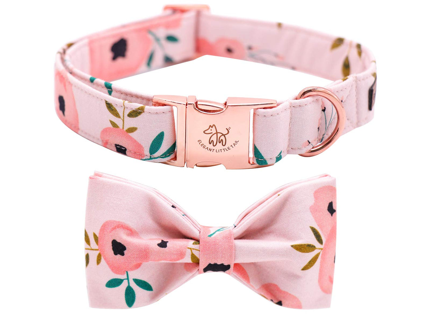 Elegant little tail Vintage Floral Dog Collar with Bow, Comfotable Dog Bowtie, Dog Collar Bow Adjustable Dog Collars for Small Medium Large Dogs