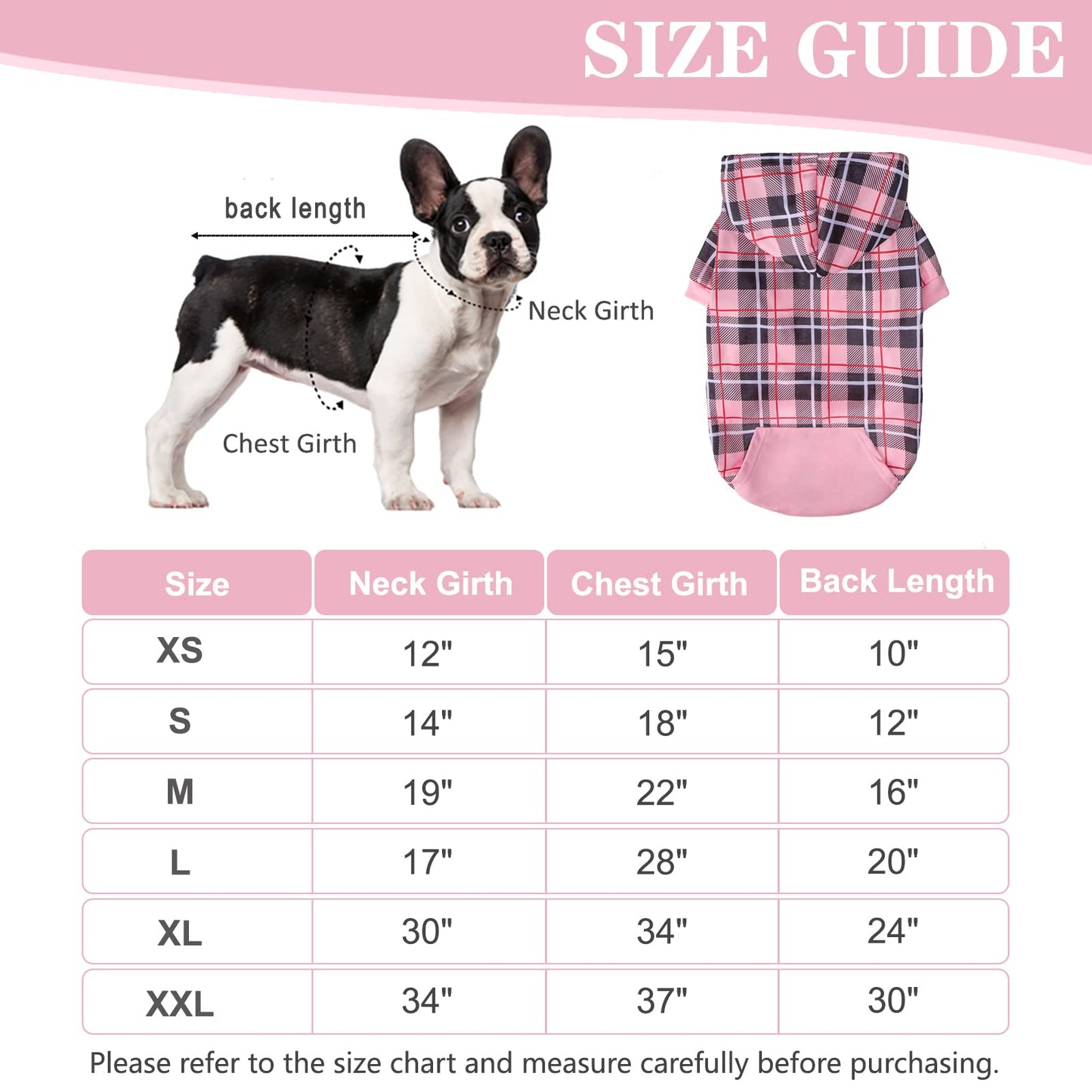 EXPAWLORER Plaid Dog Hoodie - British Style Soft and Warm Dog Sweater with Leash Hole, Hooded Cold Weather Clothes, Dog Sweatshirt, Outfits, Winter Coat for Small Medium Large Dogs