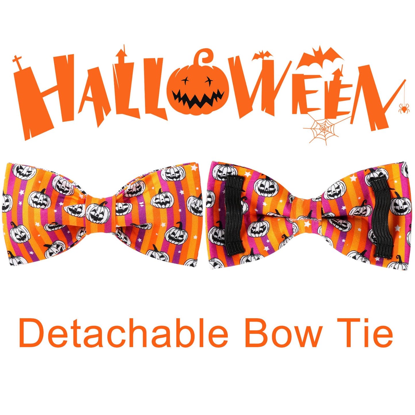 Dog Collar with Bow Tie, Comfortable Adjustable Cotton Bowtie Collar for Medium Girl Boy Dog, Fall Dog Collar with Metal Buckle, M, Neck 13.5-22in