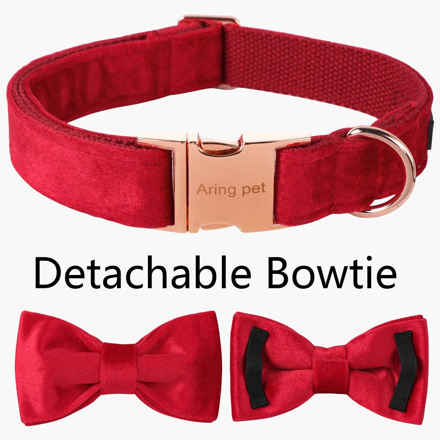 ARING PET Dog Collars with Bowtie-Velvet Dog Bow tie Collar, Adjustable Dark Green Dog Collar