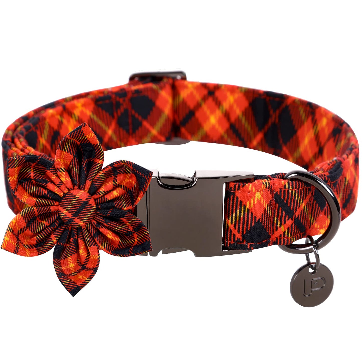 Dog Collar with Bow Tie, Comfortable Adjustable Cotton Bowtie Collar for Medium Girl Boy Dog, Fall Dog Collar with Metal Buckle, M, Neck 13.5-22in