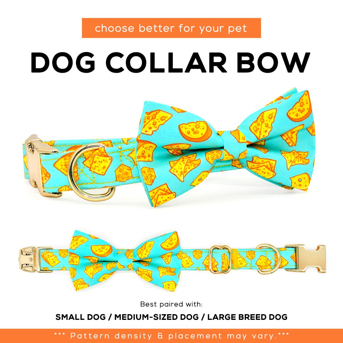 Summer Dog Collars with Bow Tie, Floral Tropical Leaf Bowtie Accessory for Dogs, Gold Metal Accessories Collars for Small Medium Large Dogs, S (10" -16")